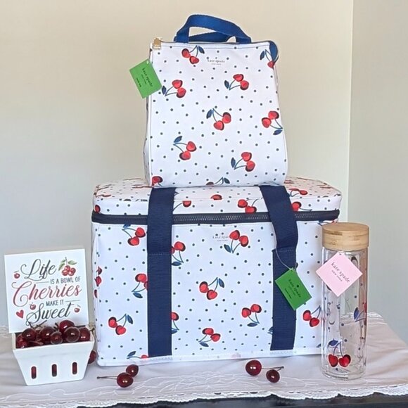 kate spade Accessories - Kate Spade Vintage 🍒 Cherry Dot Lg Cooler, Lunch Tote & Matching Glass Tumbler